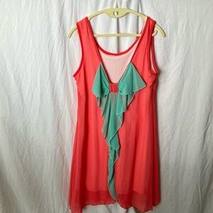 Coii USA: Coral/Teal Flowy Coverup/ Dress- L